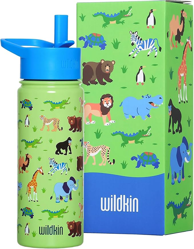 Wildkin Kids 18oz Stainless Steel Water Bottle – BPA-Free, Leakproof, Insulated, Easy-Clean - Wild Animals