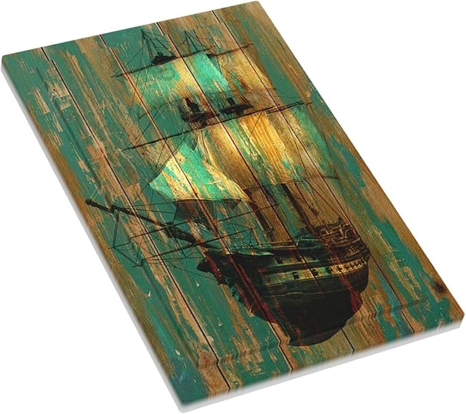 Light Switch Cover Plate Rustic Green Wood Grain Sailboat 1 Gang No Device Blank Electrical Wall Plates Faceplate Decorative Switch Plate for Farmhouse Bedroom Decor