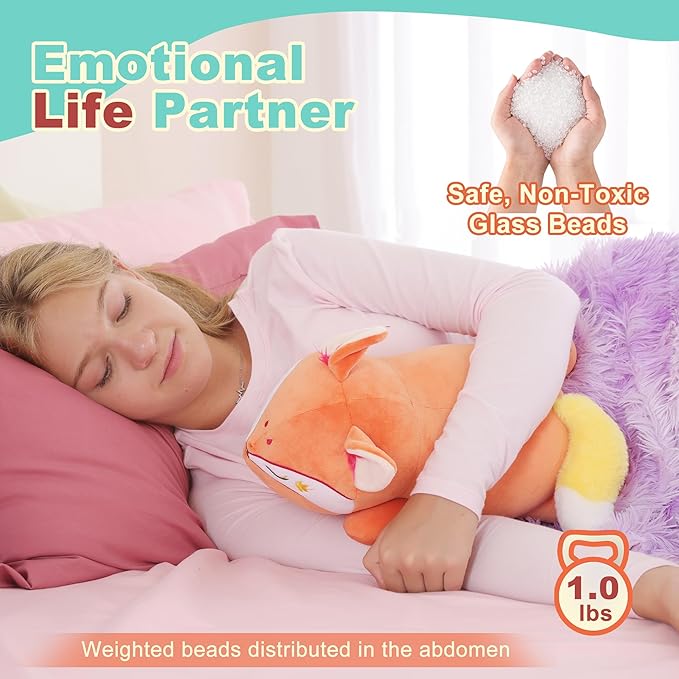 Onsoyours Original Red Wheat Fox Weighted Stuffed Animal, Cute Weighted Positive Fox Plush Pillow Toy Soft Plushies Gift for Kids & Adults（9.8", 1.0 Lbs）