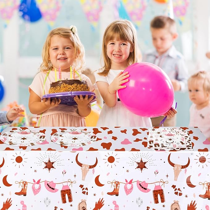 62Pcs Cowgirl Party Decorations Pink Western Cowgirl Party Supplies, 20 9'' Plates 20 7'' Plates 20 Napkins and 2 Cowgirl Tablecloth for Wild West Cowgirl Theme Birthday Party Baby Shower Dinnerware
