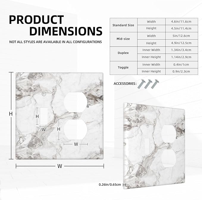 White And Gray Marble Patterns Texture Abstract Print Wallplates 1 Toggle 1 Duplex Switch Plate Electrical GFCI Faceplate Decorative Light Switch Covers for Bathroom Kitchen Decor