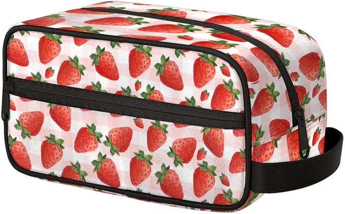 Kids Toiletry Bag for Girls - Strawberry Travel Toiletry Bag Hanging Dopp Kit Cosmetic Bag Makeup Bag Shower Shaving Bag for Toiletries Accessories