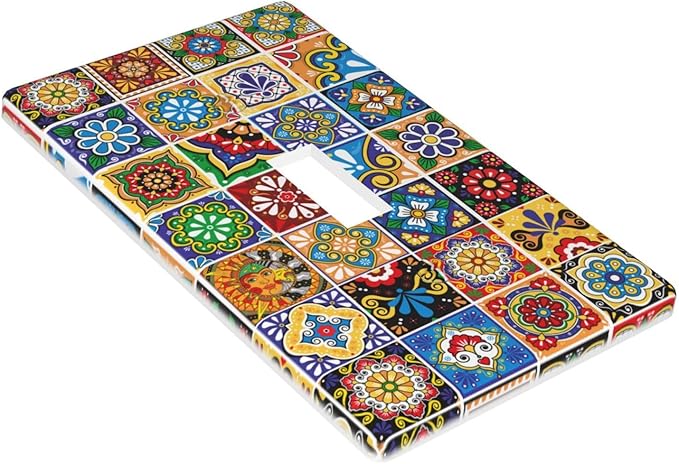 Talavera Mexican Tiles Light Switch Cover Plates Decorative Single Toggle Wall Plate, 1 Gang Lightswitch Cover