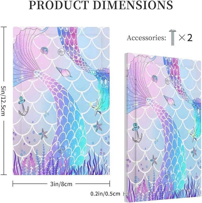 1-Gang No Device Decorative Blank Receptacle Wall Plate Colorful Cute Kids Girls Purple Pink Mermaid Tail Fish Scale Theme Light Switch Mid Size Electrical Face Plate Cover for Unused Outlets/Switches