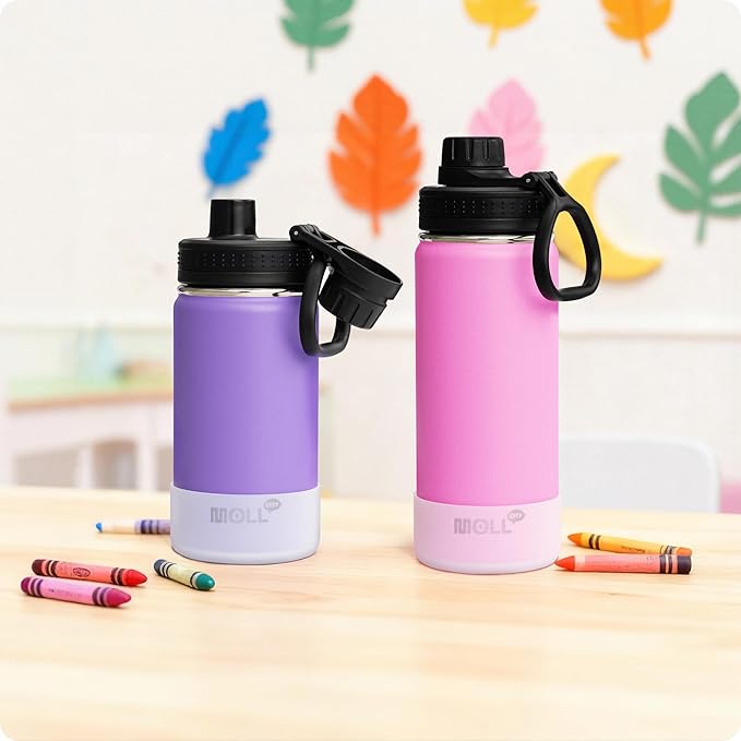 16 oz Water Bottle for Kids-16 oz Stainless Steel Vacuum Wide Mouth Sports Flask with Silicone Boot-Reusable Metal Leak Proof Travel Water Bottle for Girls Boys, BPA-Free(Hot Pink)
