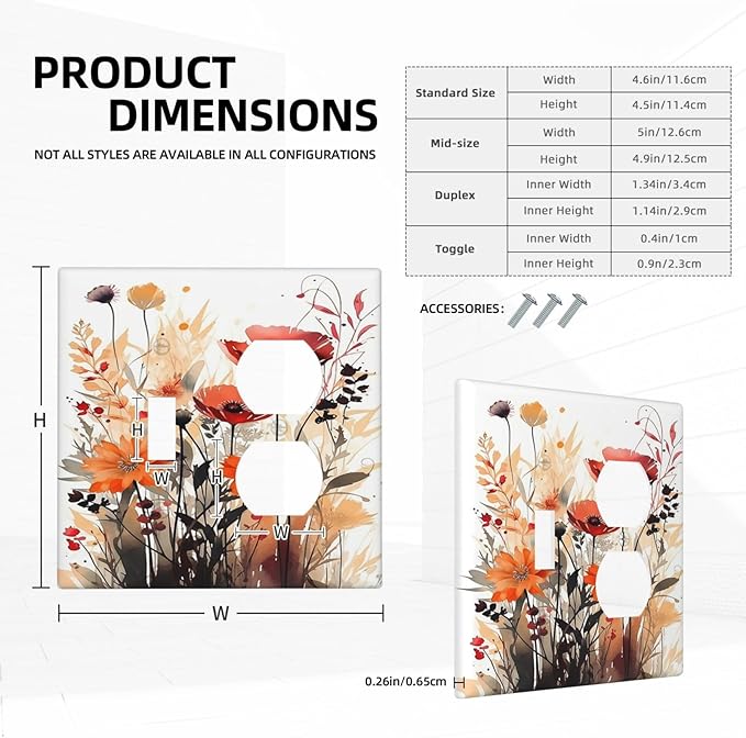Wallplates Country Watercolor Flowers Art Wildflower 1 Toggle 1 Duplex Switch Plate Electrical GFCI Faceplate Decorative Light Switch Covers for Bedroom Cabin Decor
