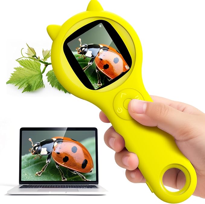 Handheld Microscope for Kids - Educational Science Toys, Christmas & Birthday Gifts for Age 5 6 7 8 9 10 11 12 Girls & Boys (Yellow)