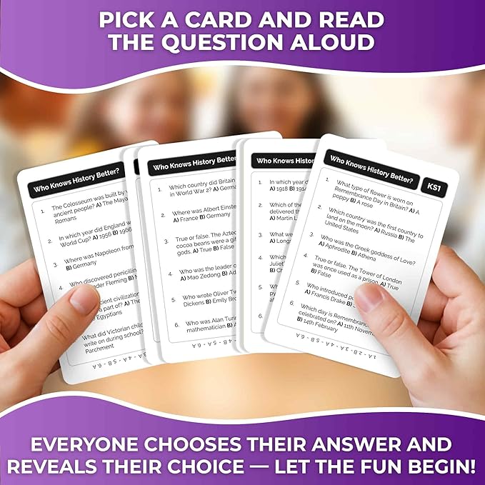 Board Games for Kids 8-12 – Family Card Games for Kids and Adults – History Trivia Cards for Family Game Night – Who Knows History Better – 500+ Questions – Fun Card Game for Families and Teens
