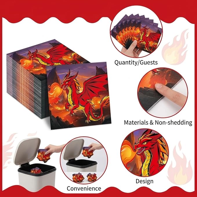 96Pcs Dragon Party Plates and Napkins for Magical Birthday Supplies Dragon Themed Paper Dessert Plates Tableware Set for 24 Guests Boys Birthday Party Decorations
