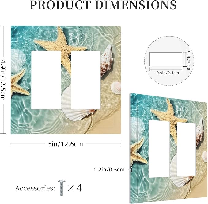 Decorative Outlet Covers Beach Starfish Ocean Conch Cameo Shell 2 Gang Double Gfci Rocker Electrical Wall Panels Light Switch Cover Plate For Decor Kids Room Decor
