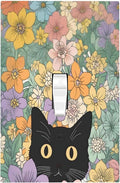 Decorative Light Switch Cover Funny Cute Cartoon Cat Floral Colorful Flower 1 Gang Single Toggle Device Electrical Faceplate Switchplates Decorator Outlet Wall Plate For Kids Room Nursery