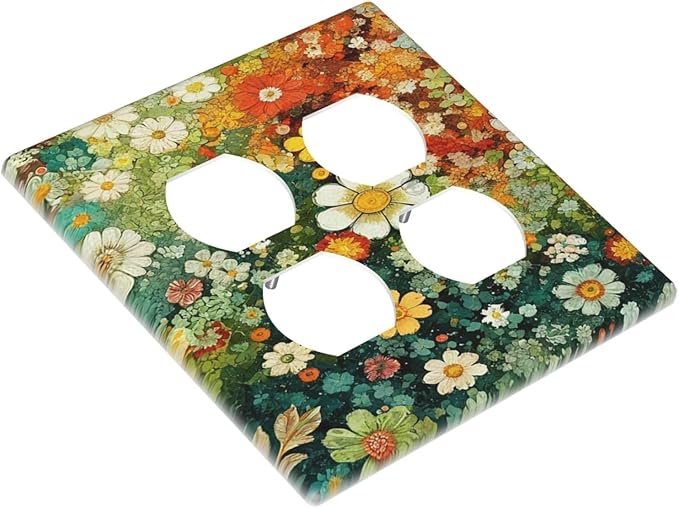 Decorative Light Switch Cover Plate Colorful Flowers Green Plants Meadow Floral 2 Gang Switch Plate Covers Double Duplex Wall Plates Switch Plates and Outlet Covers for Bathroom Bedroom