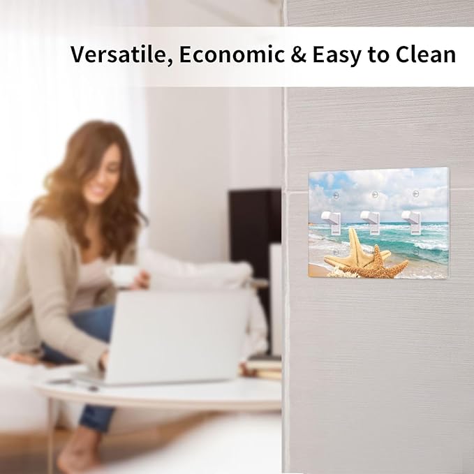 Ocean Beach Seashell Light Switch Cover Plates Decorative Triple Toggle Wall Plate, 3 Gang Lightswitch Cover