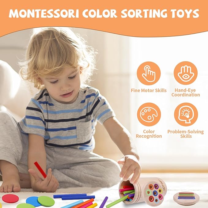 YHHYTOY Montessori Toys for 3 Year Old, Dual Play Wooden Educational Color Sorting Toy Toddler Preschool Learning Activities, Fine Motor Skills Sensory Toys for Toddlers 3-5 Girl Boy Birthday Gifts