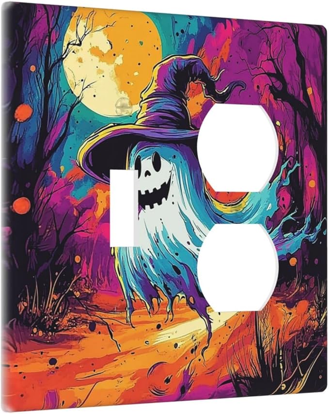 Wallplates Ghost Colorful Forest Moon Dead Tree 1 Toggle 1 Duplex Switch Plate Electrical Gfci Faceplate Decorative Light Switch Covers For Nursery Kids Room Decor