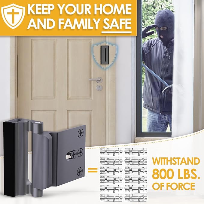 Home Security Door Reinforcement Lock Front Door Locks for Kids Safety Metal Child proof High Security Door Lock Withstand 800lbs Top Door Latch Lock Flip Door Guardian for Inward Swinging Inside Door