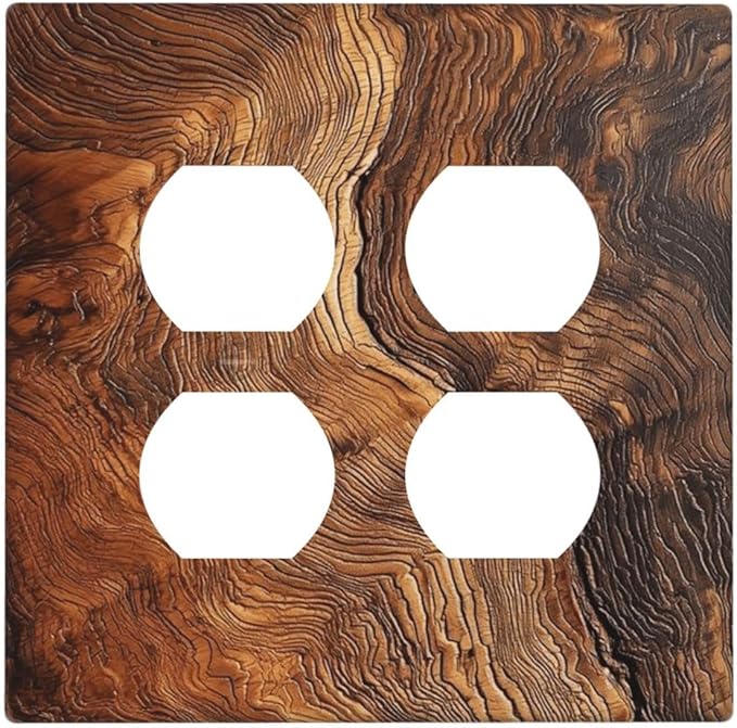 Natural Wood Grain Texture Old Tree Trunk Print Outlet Covers 2 Gang Double Duplex Decorative Light Switch Covers Electrical Wallplates Socket Faceplate for Farmhouse Home Decor