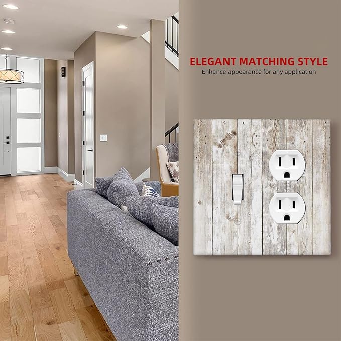 Vintage Light Wood Retro Rustic White Gray Oak Print Wallplates 1 Toggle 1 Duplex Switch Plate Electrical GFCI Faceplate Decorative Light Switch Covers for Farmhouse Home Decor