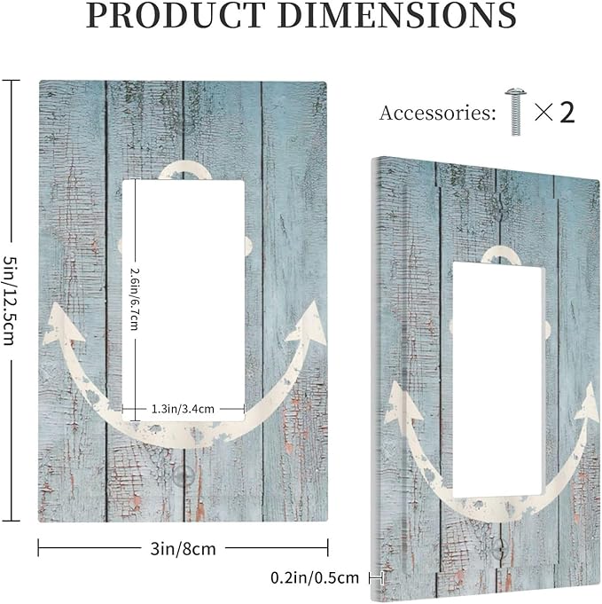 Anchor Rustic Sailing Nautical Wooden Planks Marine Decorative Outlet Covers 1 Gang Single Rocker Light Switch Cover Plate Wall Plates GFCI Faceplate for Bathroom Farmhouse Decor