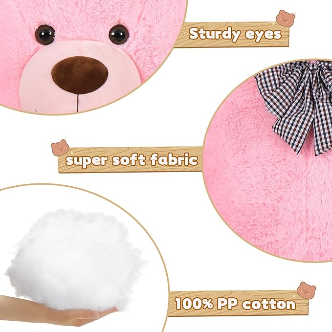 Toys Studio Giant Teddy Bear, 70.8 Inch Big Pink Stuffed Animal Life Size Plush Bear Toy Gift for Girlfriend Kids Christmas Birthday Valentines Day