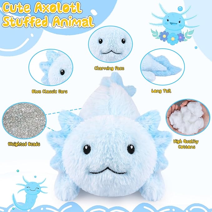 Weighted Stuffed Animals - Weighted Axolotl Plush,Large Blue Stuffed Animal,Cute Axolotl Weighted Plushie Birthday for Kids Boys Girls (23 Inch,2lbs)