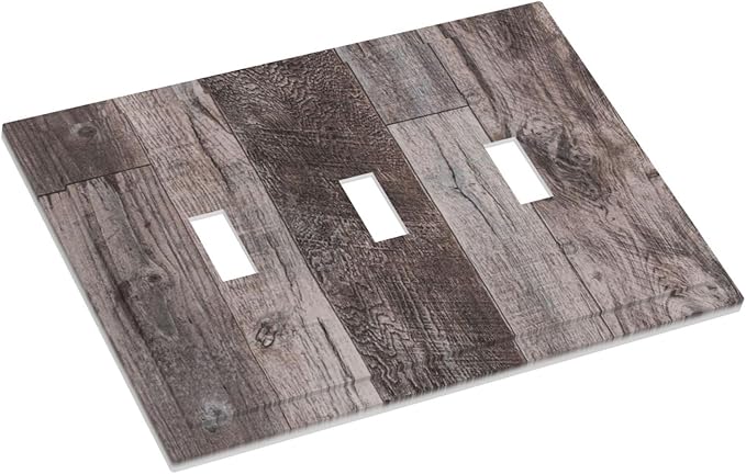 Decorative Switch Plates Rustic Dark Grey Wood Retro Country Wooden 3 Gang Wall Plate Triple Toggle Light Switch Cover Faceplate Electrical Wall Panels for Farmhouse Cabin Decor
