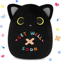 Black Cat Plush, 8 inch Get Well Soon Stuffed Cat Plushie Feel Better Gift Get Well Gift for Kids Women, Cute Plushies Huggable Kitten Pillow for After Surgery Recovery, Cat Lover Gifts