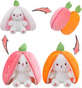 MIAODAM Cuddly Bunny Stuffed Animal, Kawaii Squishy Cute Easter Bunny Plush Turn Into Rabbit Fruit Doll Carrot Strawberry Pillow, Plushies Funny Bunny Toy for Baby