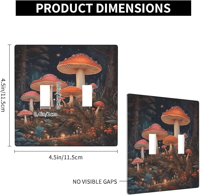 Decorative Art Light Switch Covers Enchanted Mushroom Forest 2 Gang Double Toggle Wall Plate Decorative Switchcover Electrical Switchplate for Home Decor