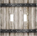 Old Western Farmhouse Barn Door Rustic Country Vintage Brown Gray Wooden Wood Cabin 2 Gang Electrical Double Toggle Outlet Light Switch Wall Plate Decorative Receptacle Face Switchplate Cover Mid Size