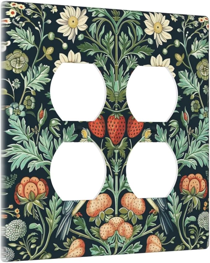 Decorative Outlet Covers Strawberry Birds Flowers Plant Morris Floral 2 Gang Decorative Switch Plate Double Duplex Wall Plates Switch Plates and Outlet Covers for Bathroom Bedroom Decor