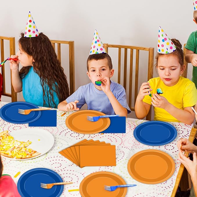 96Pcs Orange and Blue Paper Plates and Napkins Blue and Orange Party Paper Plates Tableware Decoration Dragon Ball Z Party Tableware Set for Boys Girl Kids Baby Shower Birthday Parties Supplies