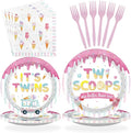96Pcs Twins Baby Shower Decorations Ice Cream Twin Birthday Plates and Napkins Two Scoops are Better Than One Tableware Set for Twins Girls Boys Baby Shower Party Supplies Serves 24