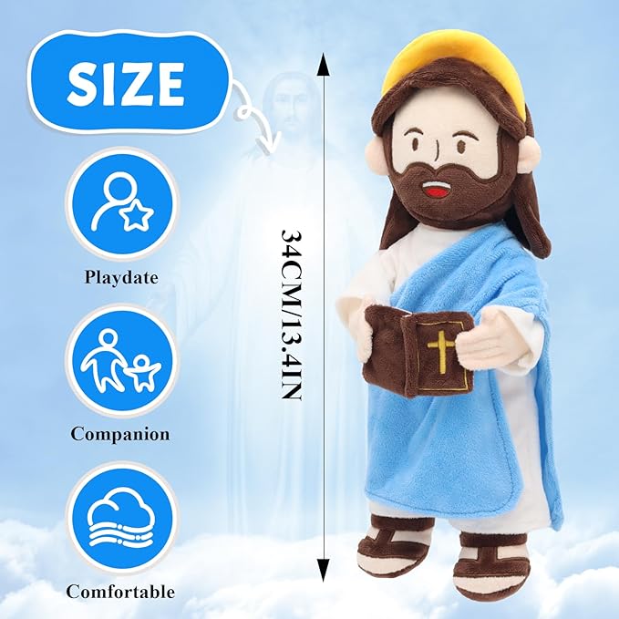 Yelakey Jesus Plush Talking Doll with Halo,Speak 20 Bible Verses & 20 Songs,13.4" Interactive Hymn Stuffed Plushie Perfect Religious Gift for Kids Sunday School & Easter Celebrations