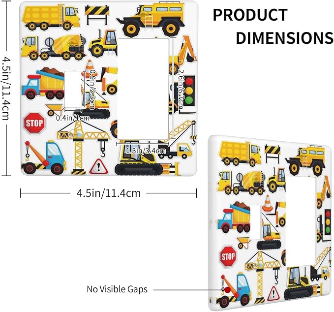 Yellow Truck Cartoon Transportation 2 Gang Single Toggle Rocker Combination Light Switch Cover Decorative Wall Plate Cover Electrical Faceplate for Kidroom Bathroom Bedroom Kitchen Decorate