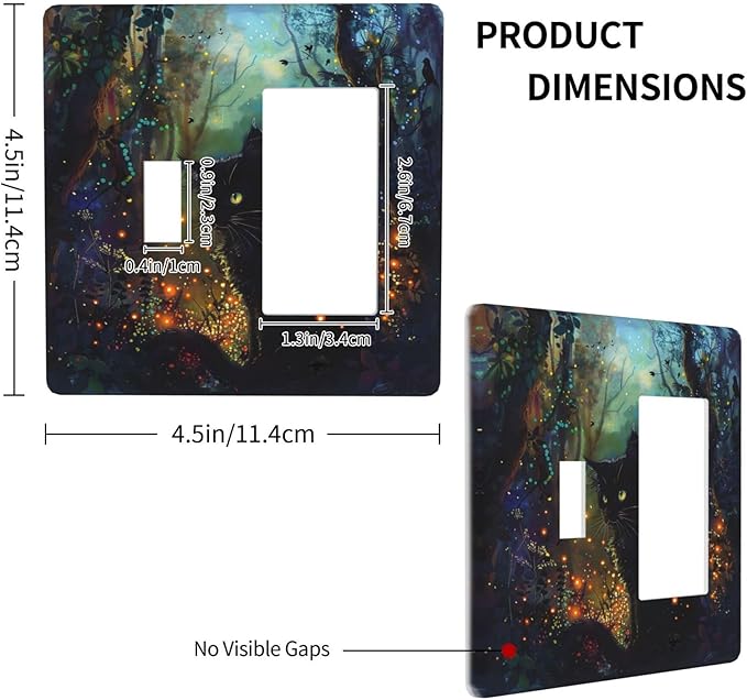 Light Switch Cover Plate Magic Fantasy Forest Mysterious Black Cat 2 Gang Combo Wall Plates Toggle Rocker Decorative Switch Plates and Outlet Covers for Kid Room Bathroom Decor