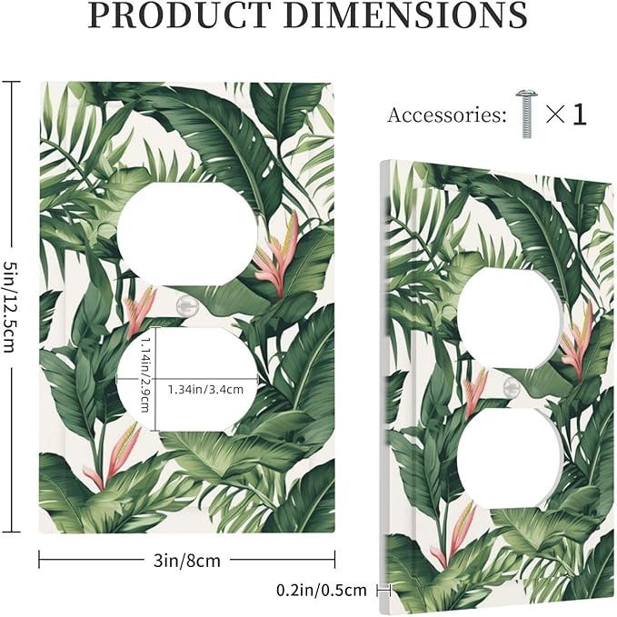Tropical Leaf Jungle Botanical Palm Tree Greenery Floral Outlet Covers 1 Gang Duplex Light Switch Cover Decorative Switch Plates Electrical Receptacle Faceplate Wall Plate for Bedroom Living Room