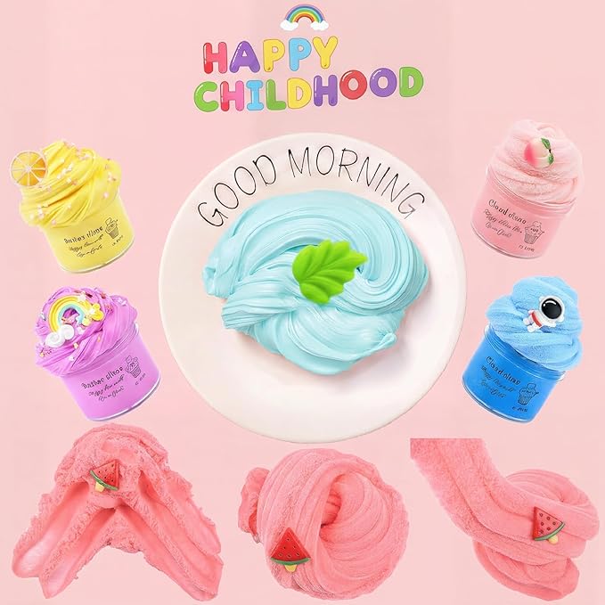 9 Pack Slime Kit with 3 Jelly Cube, 3 Butter & 3 Cloud Slime, Non-Sticky DIY Sensory Toys for Stress Relief, Kids Party Gift for Girls and Boys