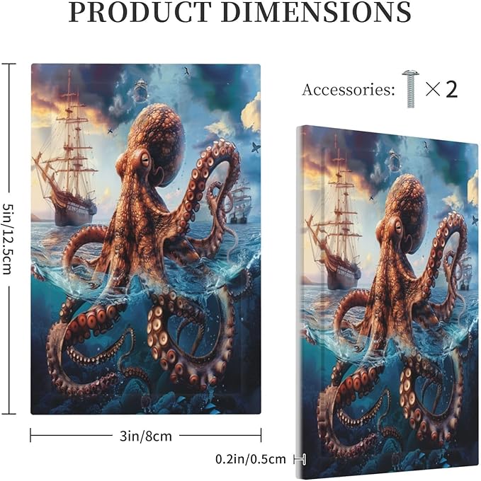Light Switch Covers Deep Ocean Octopus Sailboat Sea Monster Decorative Switch Plates 1 Gang Blank No Device Outlet Covers Electrical WallPlates for Bathroom Bedroom Decor