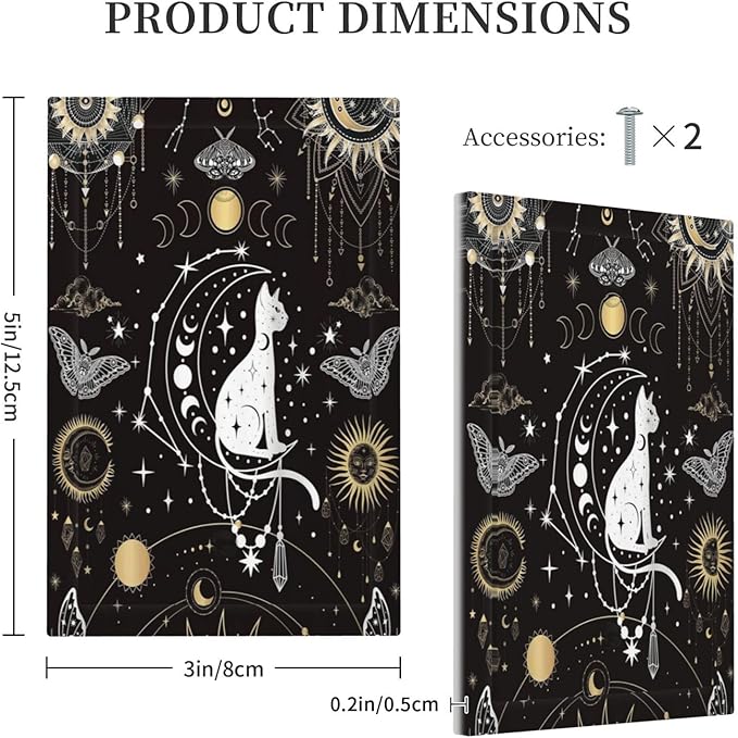 White Cat Tarot Moon Phases Moth Celestial Gothic Light Switch Cover Plate 1 Gang No Device Blank Electrical Wall Plates Faceplate Decorative Switch Plate Covers for Kids Room Bedroom Decor