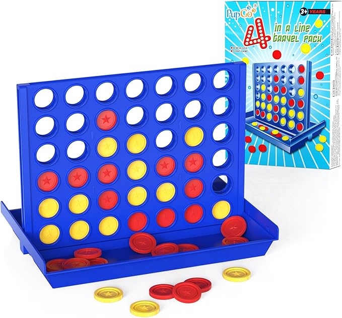 Pup Go Pocket-Sized 4 in a Row for Kids Ages 3+, Perfect Travel Companion for Kids, Travel Games for Car, Road Trip & Airplane. Classic 2 Players Strategy Game for Boys Girls, 6 Spare Discs Included