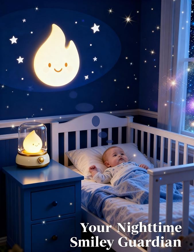 Smiley Night Light for Bedtime, Rechargeable Portable Bedtime Small Read Lamp, Dimmable, Timer, Cute Light for Kids, Mothers, Toddlers, Teens