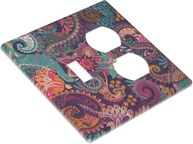 Mandala Boho Paisley Purple Floral Colorful Flower Wallplates 1 Toggle 1 Duplex Switch Plate Electrical GFCI Faceplate Decorative Light Switch Covers for Home Bedroom Decor