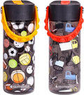 Elemental Leak Proof Water Bottles for Kids - Splash Kids Water Bottle for School with Pop-it Handle - Tritan Plastic Water Bottle with Straw - Sports Ball & Construction - 18oz (2 Pack)