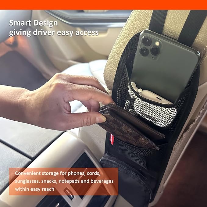Luckybay Car Seat Side Organizer, Auto Seat Storage Hanging Bag, Phones, Drink, Stuff Holder with Mesh Pocket for Cars, SUV & Truck