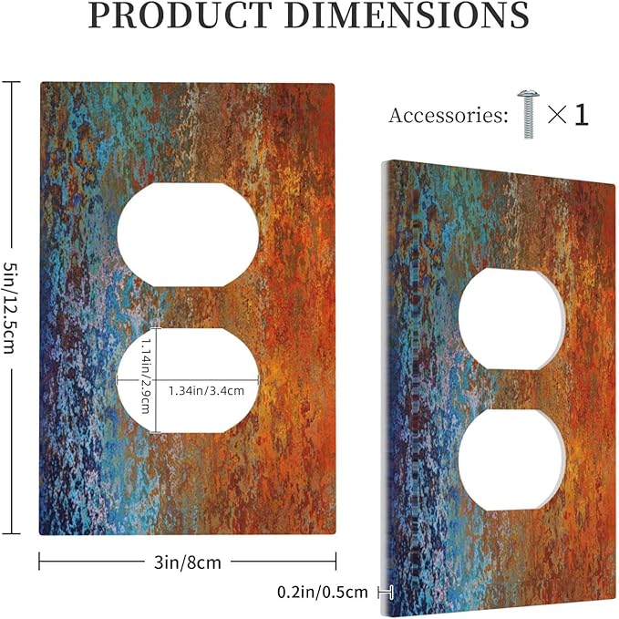 Red/Celestial Blue Rust Colorful Metal Rusty 1 Gang Outlet Plate Duplex Decorative Outlet Covers Electrical Receptacle Lightswitch Faceplate 5" X 3"