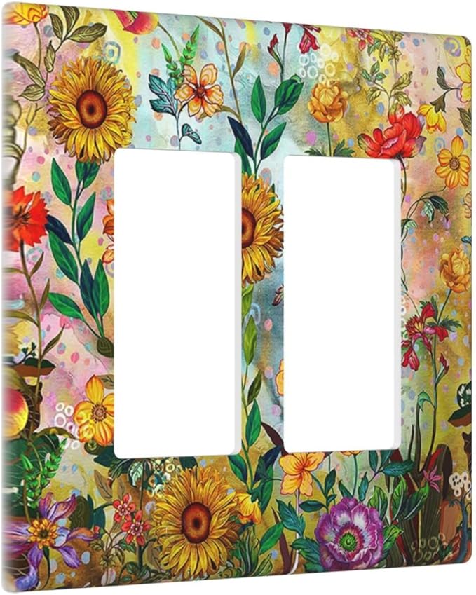Fall Colorful Sunflower Floral Light Switch Plate Cover 2 Gang Double Rocker Wall Plates Electrical Faceplates Decorative GFCI Outlet Covers for Bedroom Bathroom Kitchen Art Decor