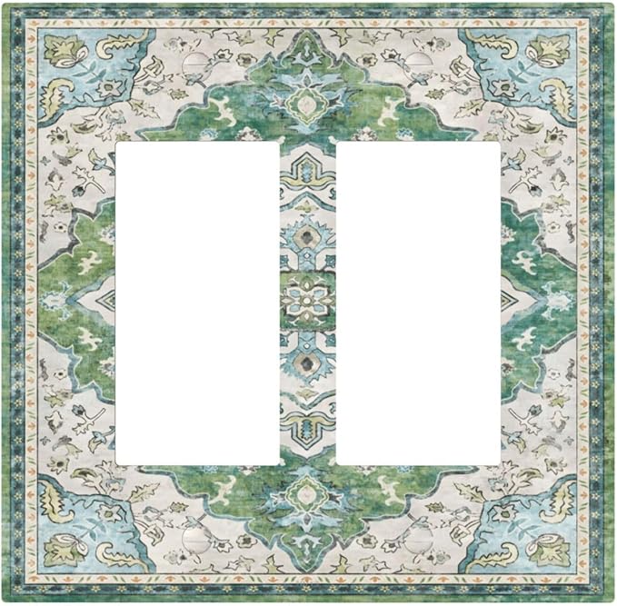 Sage Green Boho Vintage Floral Decorative Outlet Covers 2 Gang Double GFCI Rocker Electrical Wall Panels Light Switch Cover Plate for Bedroom Living Room Decor