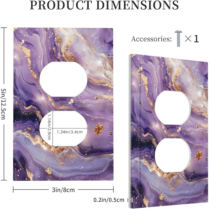 Luxury Marble Texture Purple And Gold Abstract Print Outlet Covers 1 Gang Duplex Light Switch Cover Decorative Switch Plates Electrical Receptacle Faceplate Wall Plate for Bathroom Home Decor