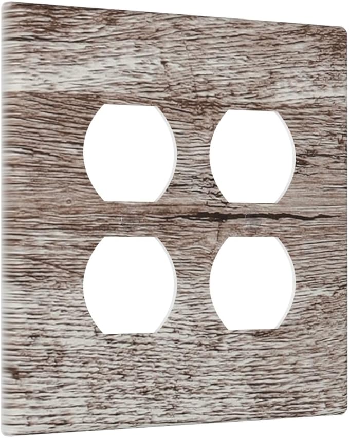 Light Switch Cover Plate Rustic Dark Grey Wood Plank Vintage Texture 2 Gang Socket Covers Double Duplex Wallplates Switch Plates and Outlet Covers for Farmhouse Home Decor